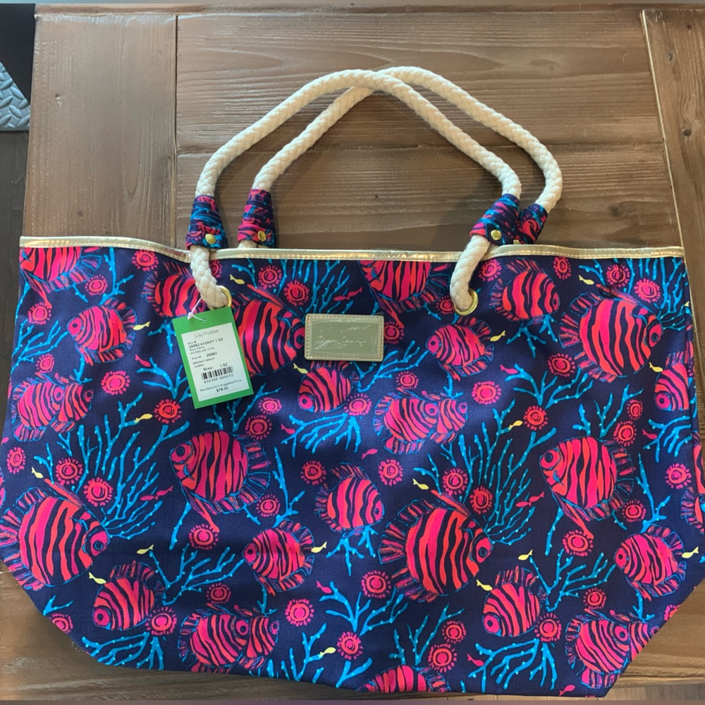Lily Pulitzer Shoreline Tote - Pink and Blue Fish Print